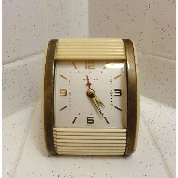 Vintage Westclox Travel Alarm Clock Cream Roller Shutter For Parts Not Working - Picture 1 of 14